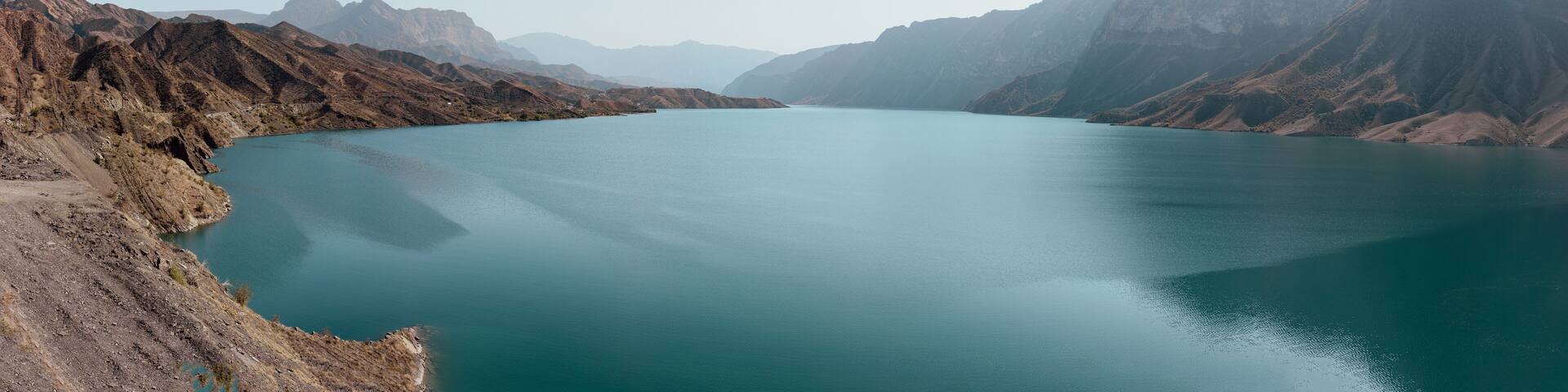 Autumn panoramic view of the Irganai reservoir, Untsukulsky district, Republic of Dagestan