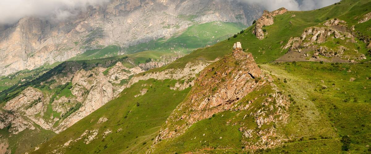 Landscape, Caucasus Mountains in summer cloudy day