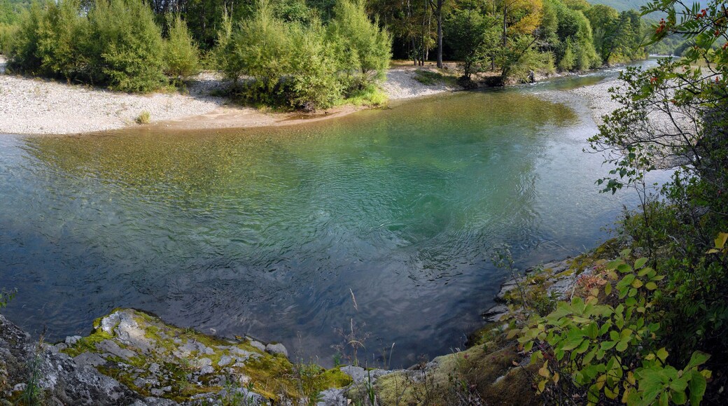River landscape. View at Avvakumovka river. Olginsky district, Sikhote-Alin mountain range, Primorsky Krai (Primorye), Far East, Russia.