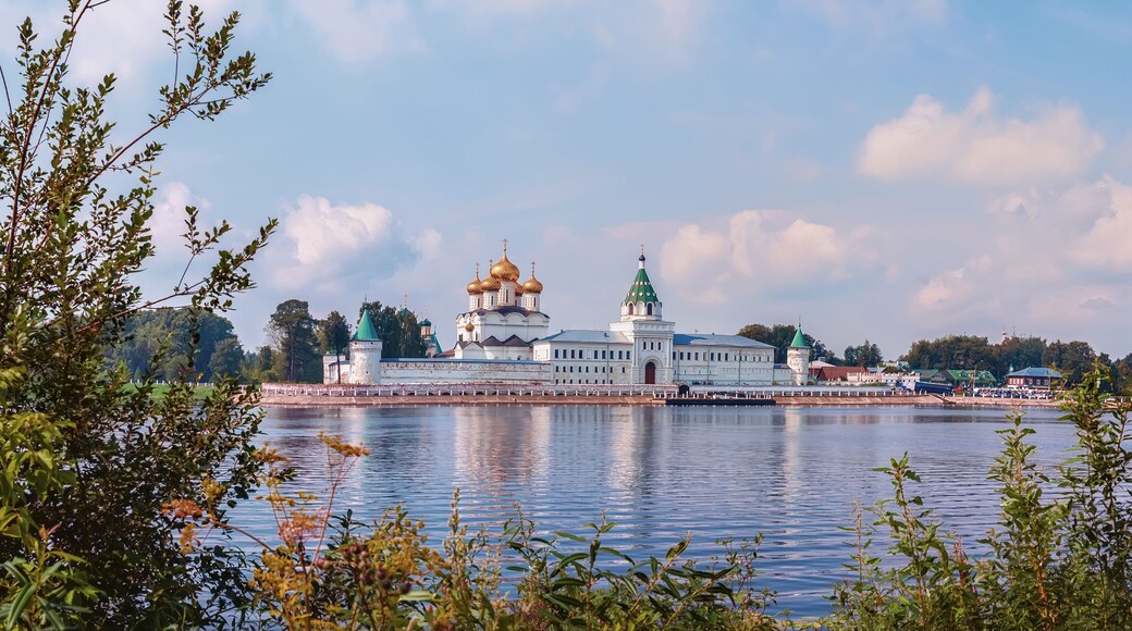 Beautiful view of the Holy Trinity Ipatiev monastery in Russia in the city of Kostroma on the Volga