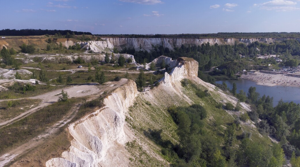 Voronezh region, chalk mountains, aerial view on amazing landscape