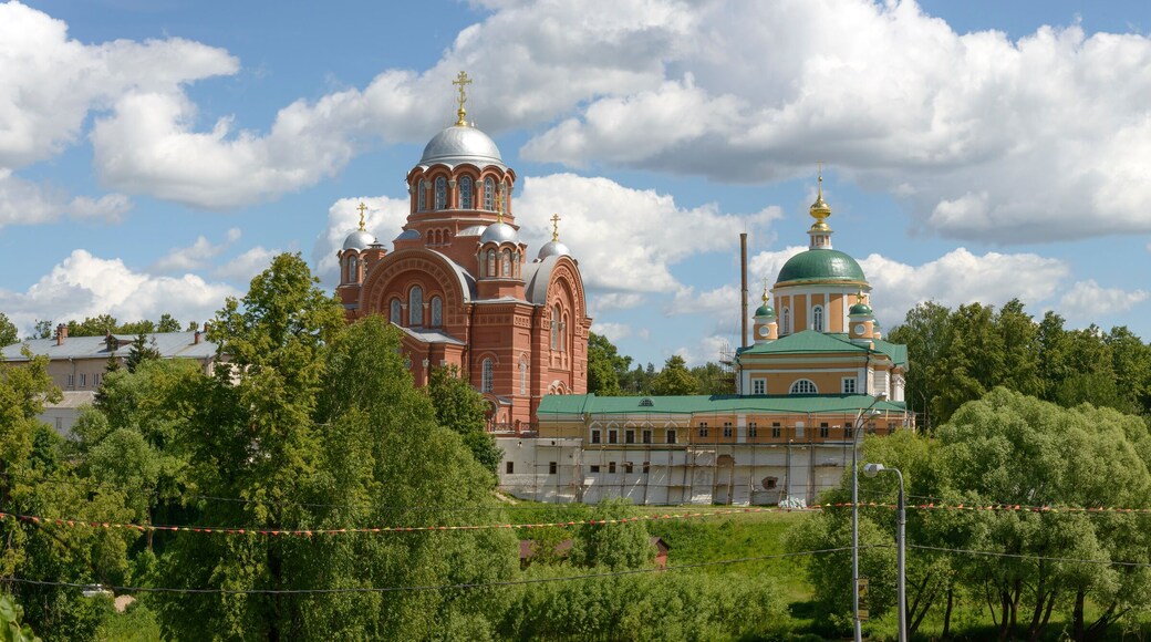 Temples of Pokrovsky monastery in Khotkovo, Moscow region, Russia.