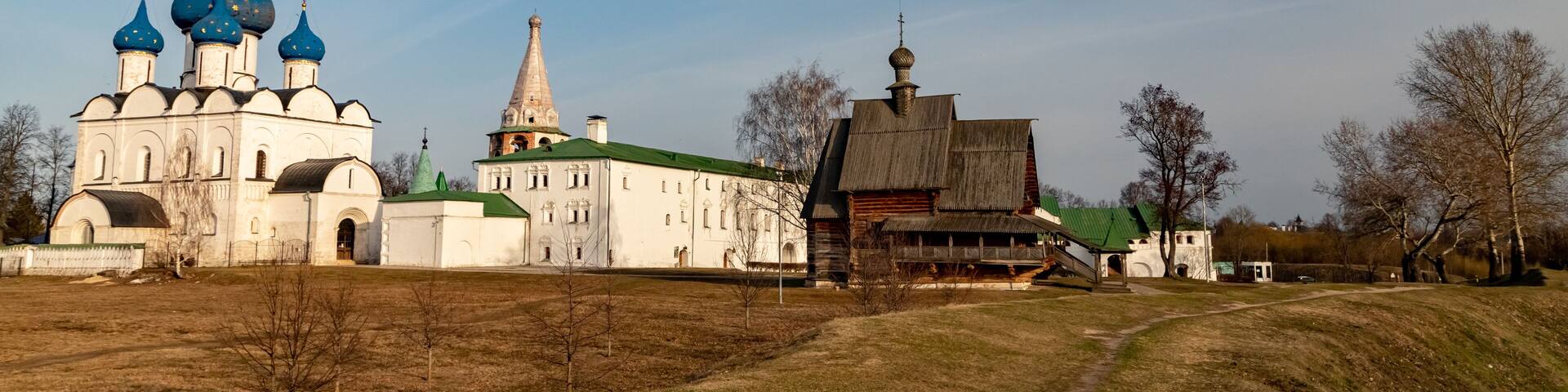 The ensemble of the Suzdal Kremlin on a sunny spring day.