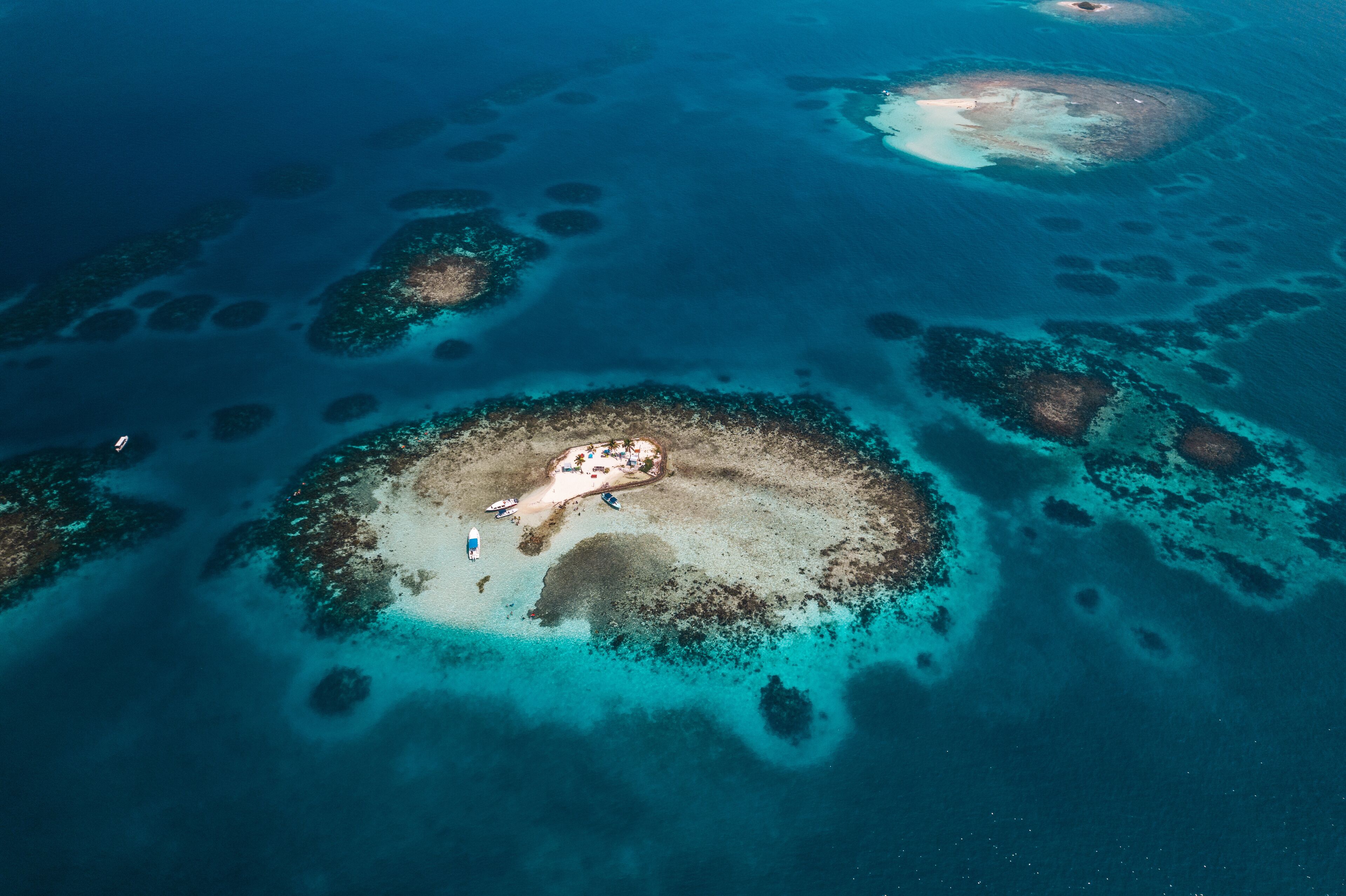 Aerial photos of the Silk Cayes in the Gladden Spit and Silk Cayes Marine Reserve located in the southern waters of Belize.