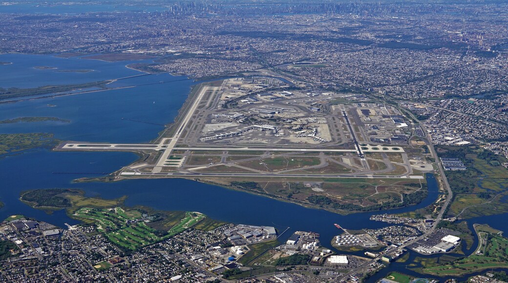 Aerial view of the John F. Kennedy International Airport (JFK) in Queens, New York