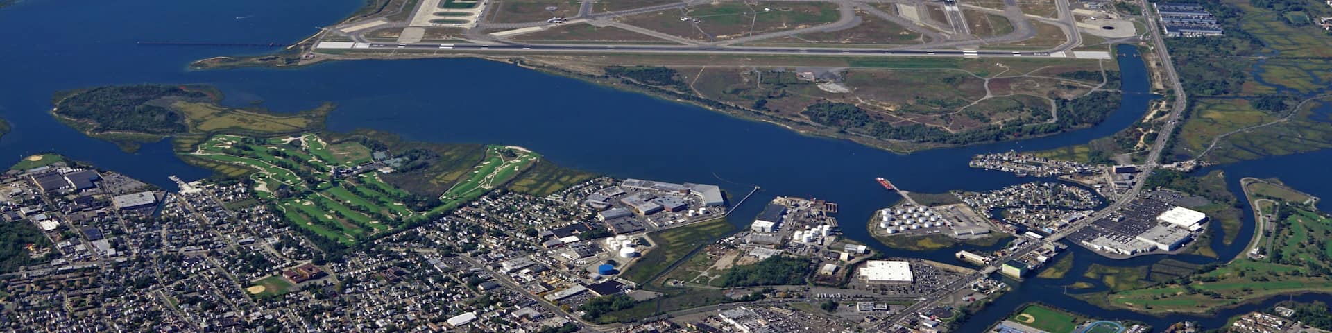 Aerial view of the John F. Kennedy International Airport (JFK) in Queens, New York