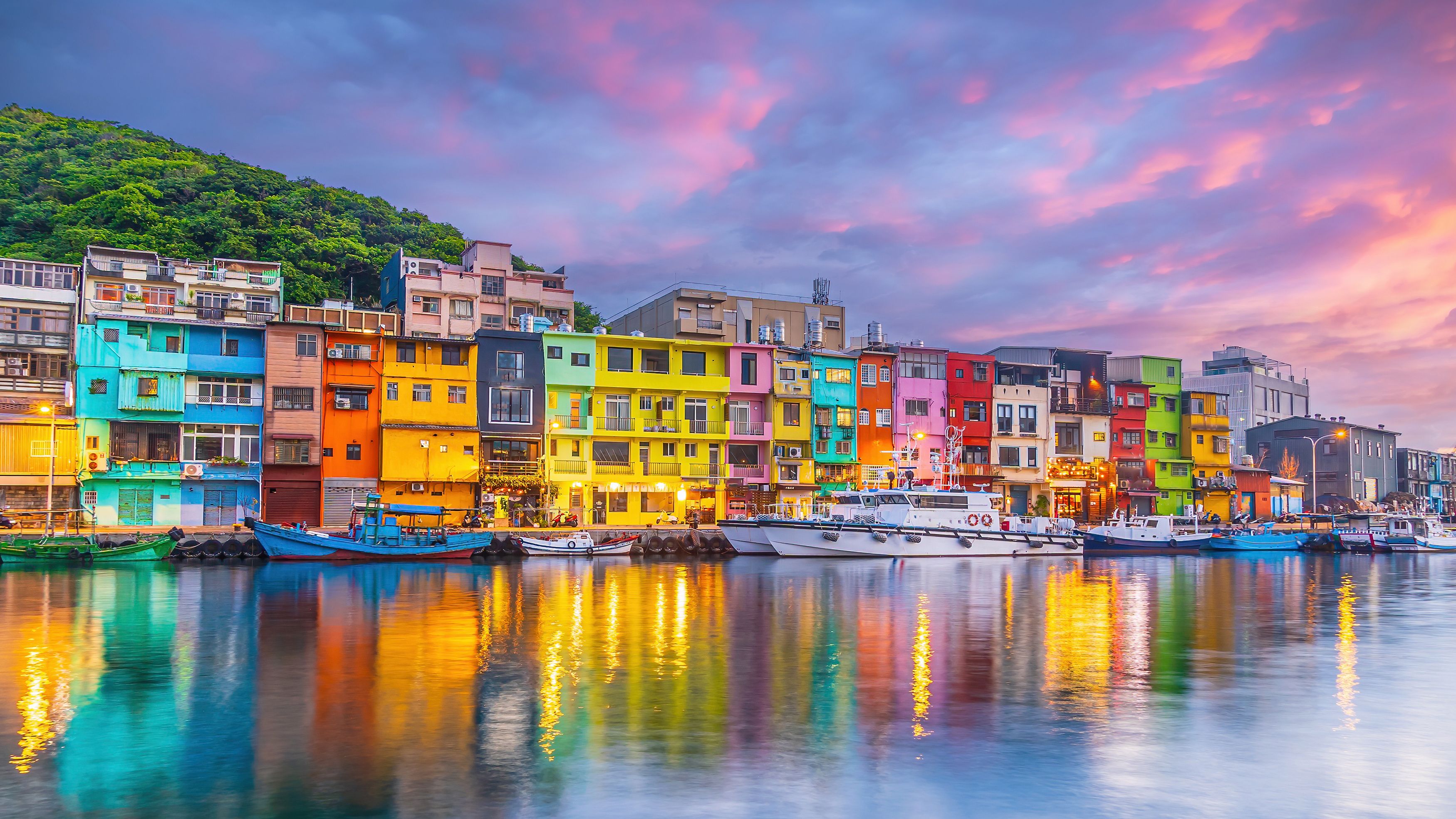 Cityscape of Colorful Zhengbin Fishing Port  in Keelung near Taipei city, Taiwan