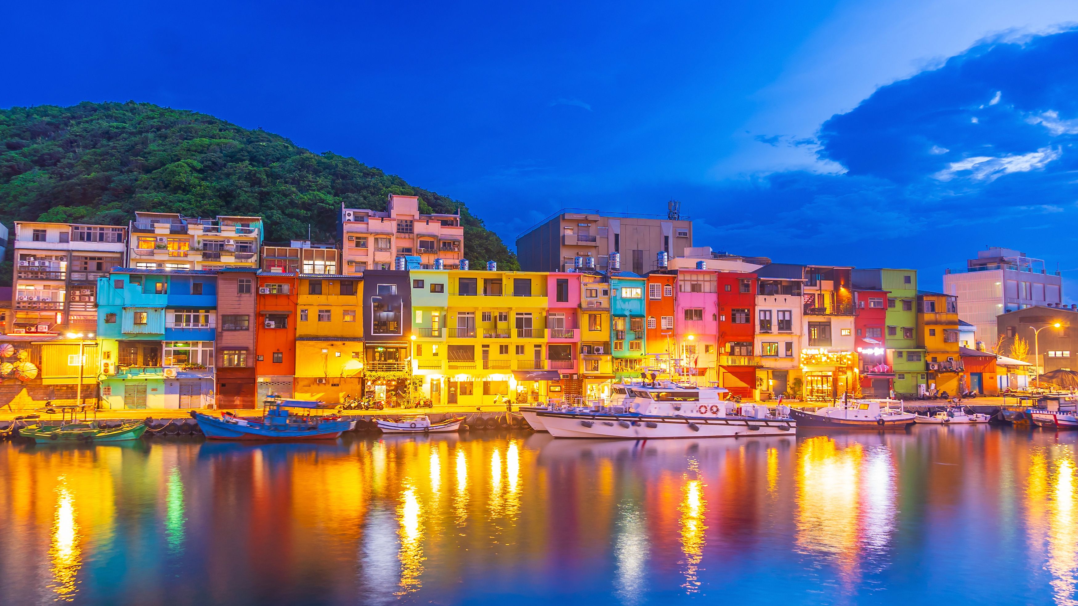 Cityscape of Colorful Zhengbin Fishing Port  in Keelung near Taipei city, Taiwan