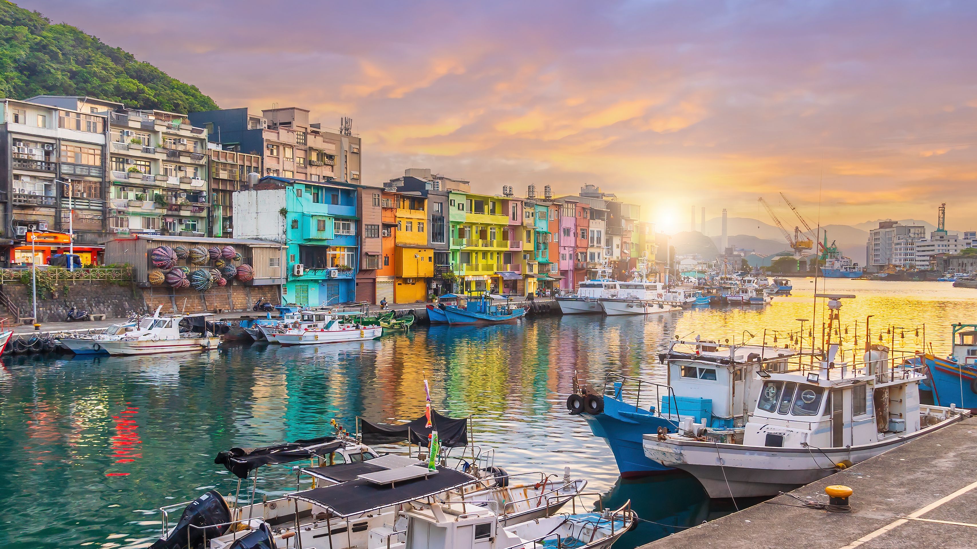Cityscape of Colorful Zhengbin Fishing Port  in Keelung near Taipei city, Taiwan