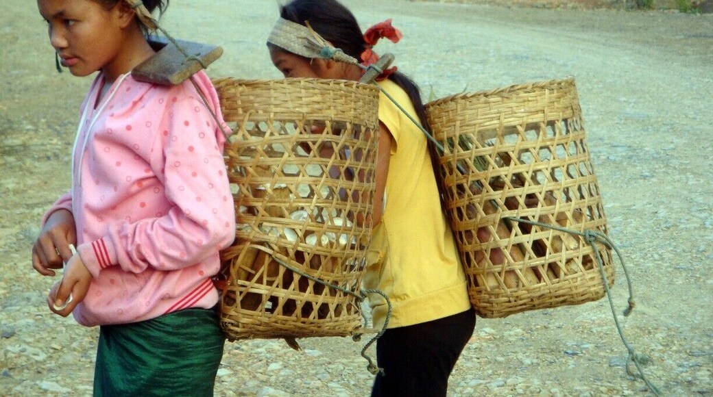 Ethnic girls selling vegetables in this little corner of the world