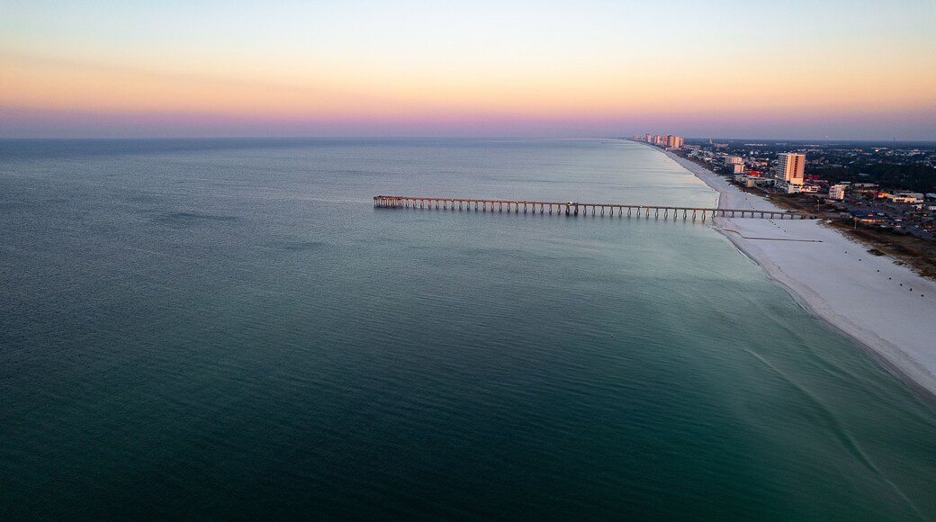 Aerial View of Panama City Beach Pier at Sunset