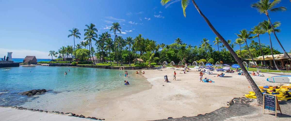 Kamakahonu Beach showing general coastal views, a beach and tropical scenes