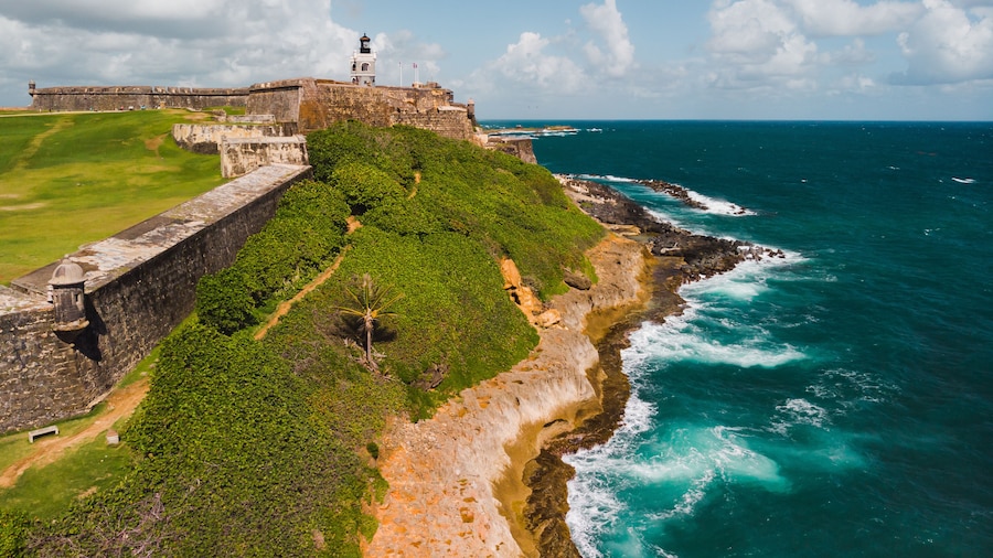San juan el morro san Felipe castle fortress landscape with a lighthouse from the Caribbean puerto rico tropical island