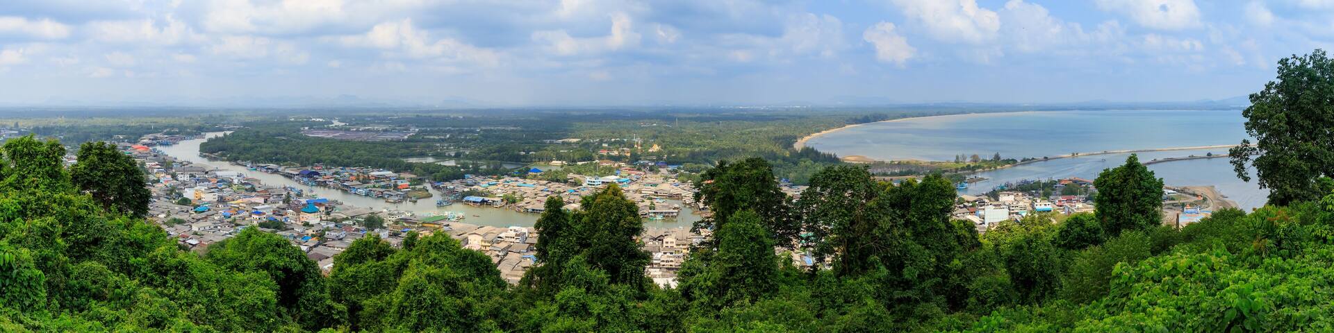 Pak Nam Chumphon town, urban, river, and bay from Khao Matsee Viewpoint