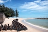 Reinforced artificial tree roots on beach (wave breaker blocks) along Hat Saeng Chan beach in Rayong, THAILAND