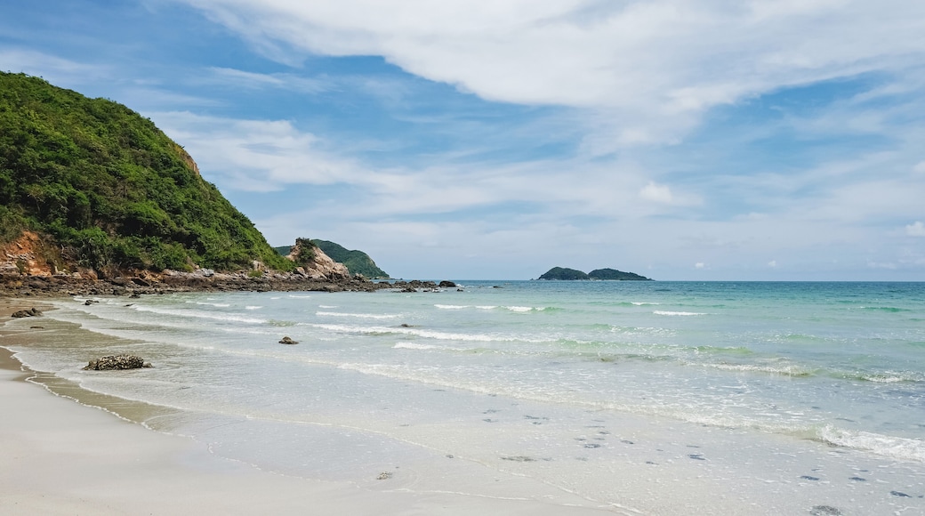 Smooth white sand and clear water at Nam Sai Beach, Sattahip District, Chonburi Province, Thailand. Tropical sea tourism.