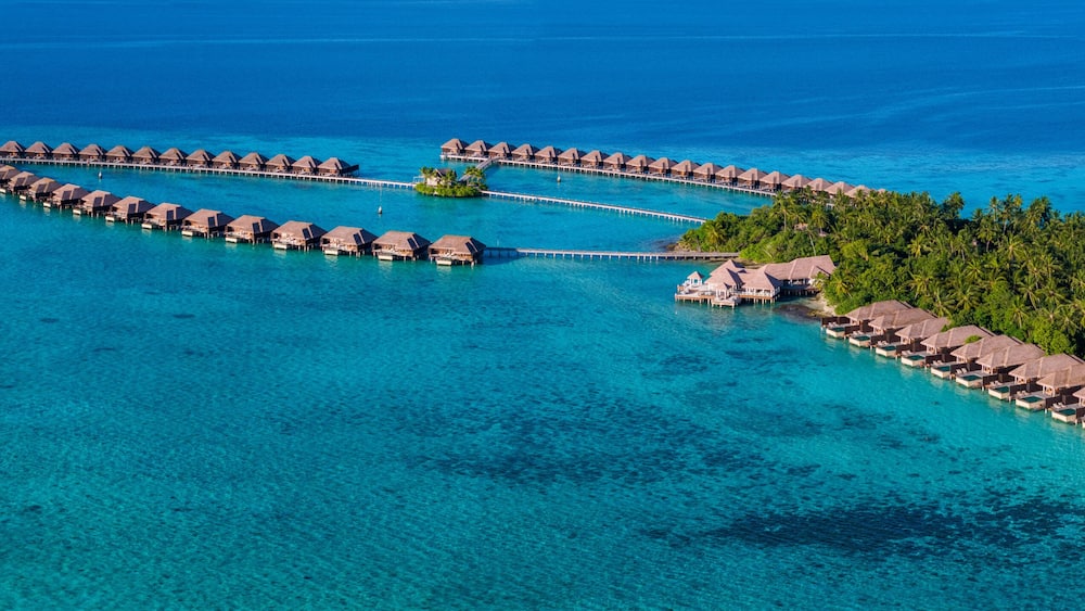 Aerial views of Gaafu Dhaalu Atoll Maguhdhuvaa Island, Maldives