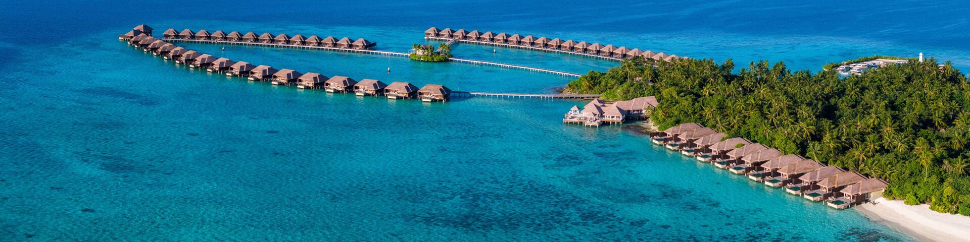 Aerial views of Gaafu Dhaalu Atoll Maguhdhuvaa Island, Maldives