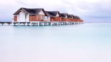 Maldives White Sand Beach Bungalows at Dawn