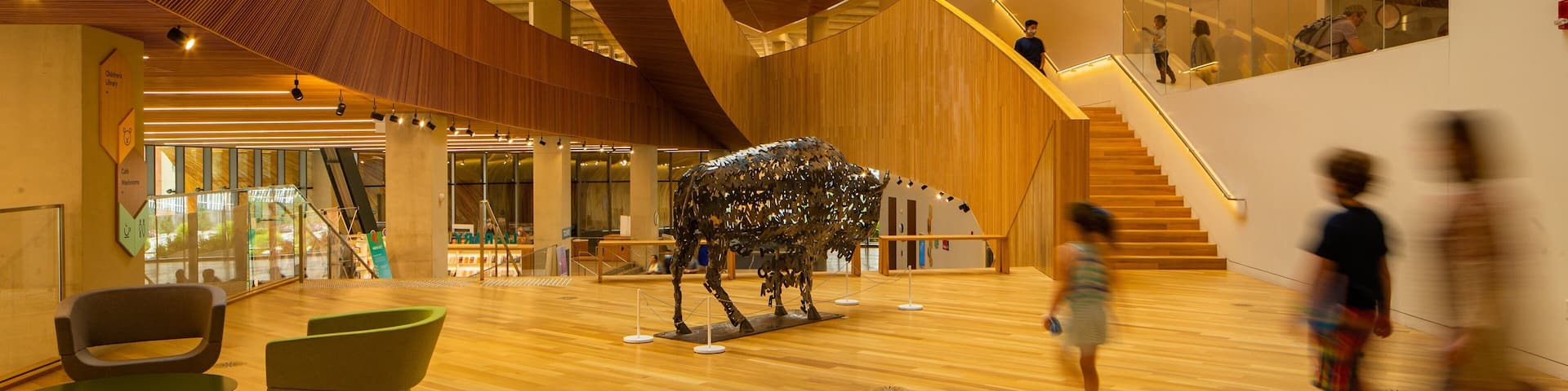 Calgary Central Library showing interior views and art