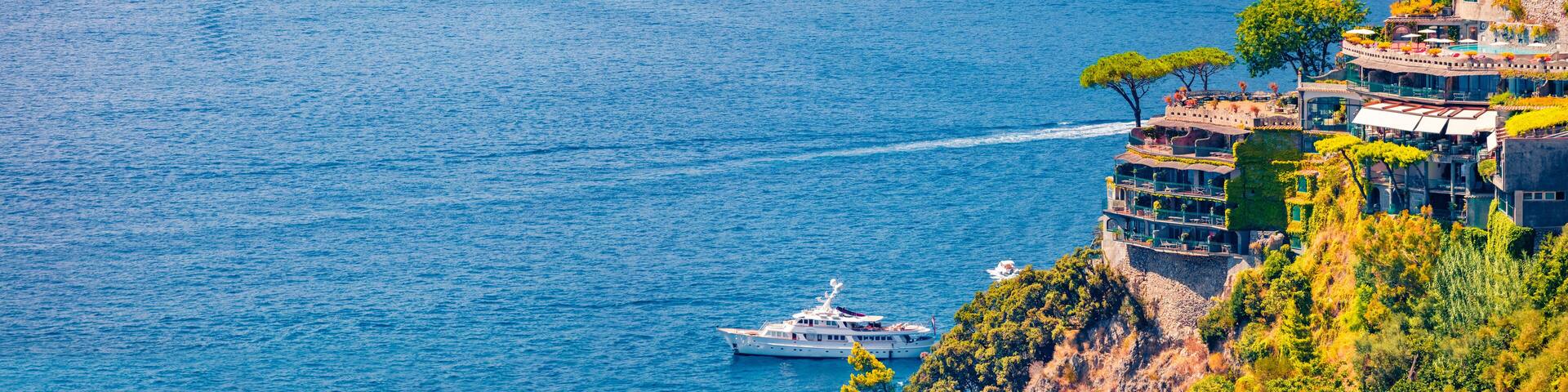 Attractive morning scene of popular tourist destination - San Pietro di Positano. Panoramic summer view of Mediterranean coast of west Italy, Europe. Traveling concept background..
