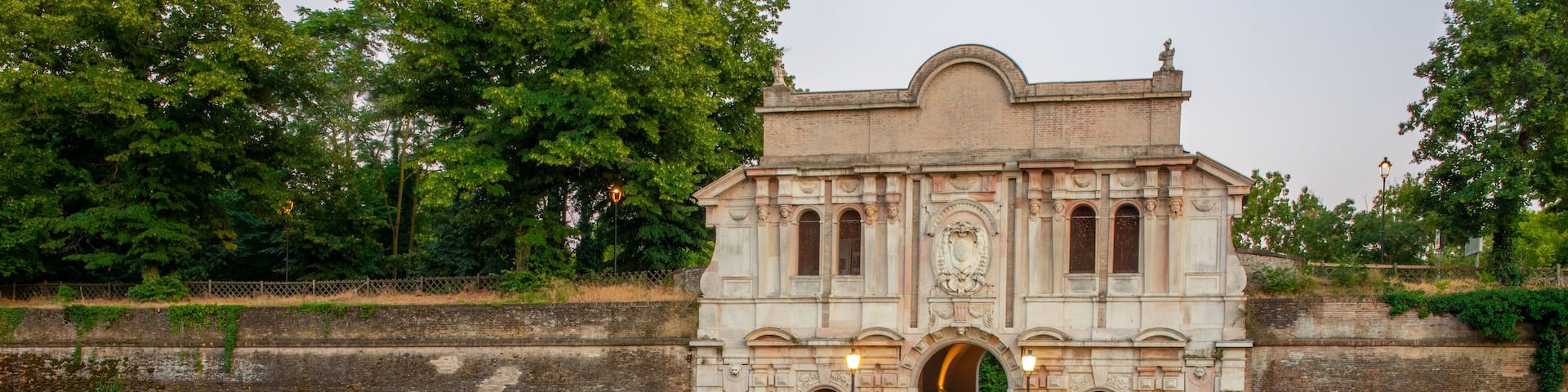Monumental entrance to the Cittadella di Parma, a pentagonal fortress built in the Emilian city. The construction of the Citadel was born for defensive purposes in center of Parma.