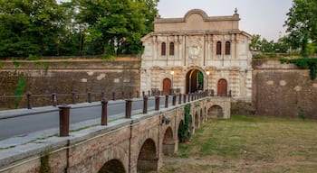 Monumental entrance to the Cittadella di Parma, a pentagonal fortress built in the Emilian city. The construction of the Citadel was born for defensive purposes in center of Parma.