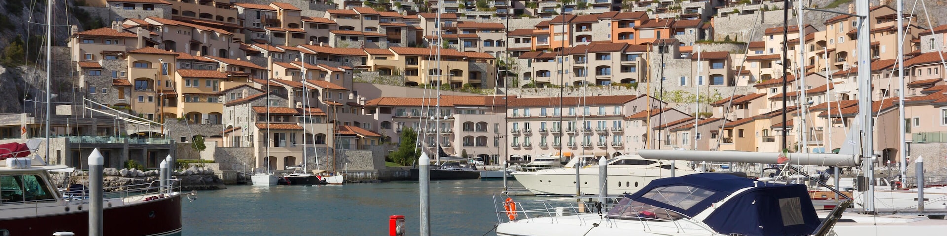 MG41FC Luxury boats moored at the marina in Portopiccolo, near Trieste, Italy