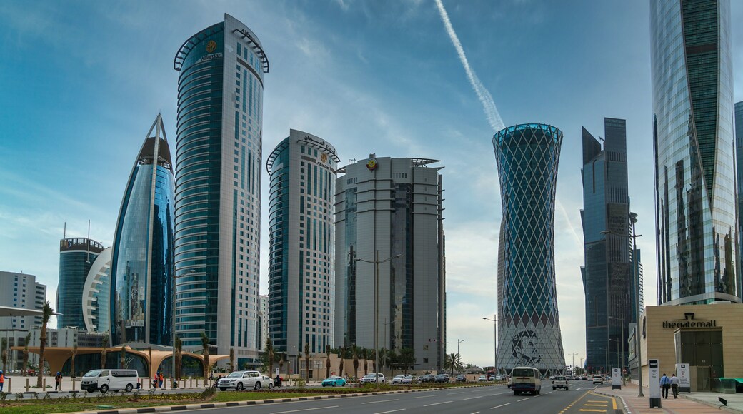 Skyscrapers in Financial District skyline in West Bay, Doha, Qatar