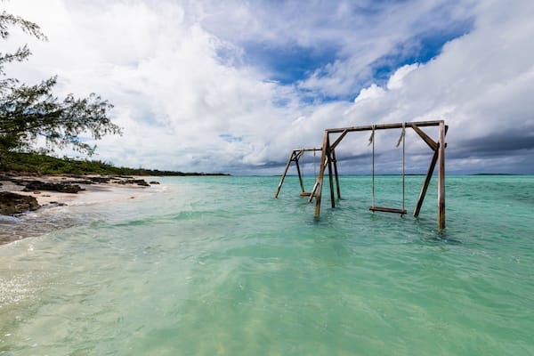 Swings in the water of Coco Plum beach in Great Exuma (Bahamas).