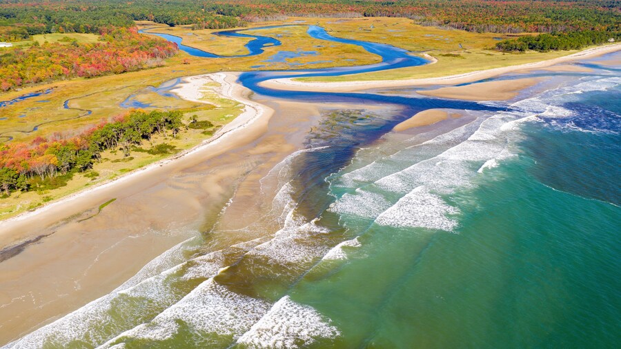 Aerial view of Little River estuary in Wells Estuarine Reserve, Maine