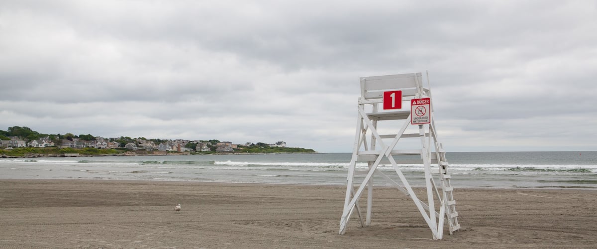Watchtower on the empty beach in Middletown,Rhode Island, USA