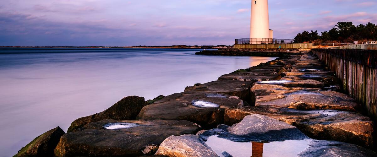 Lovely evening sky over the Barnegat lighthouse in New Jersey. Long exposure background