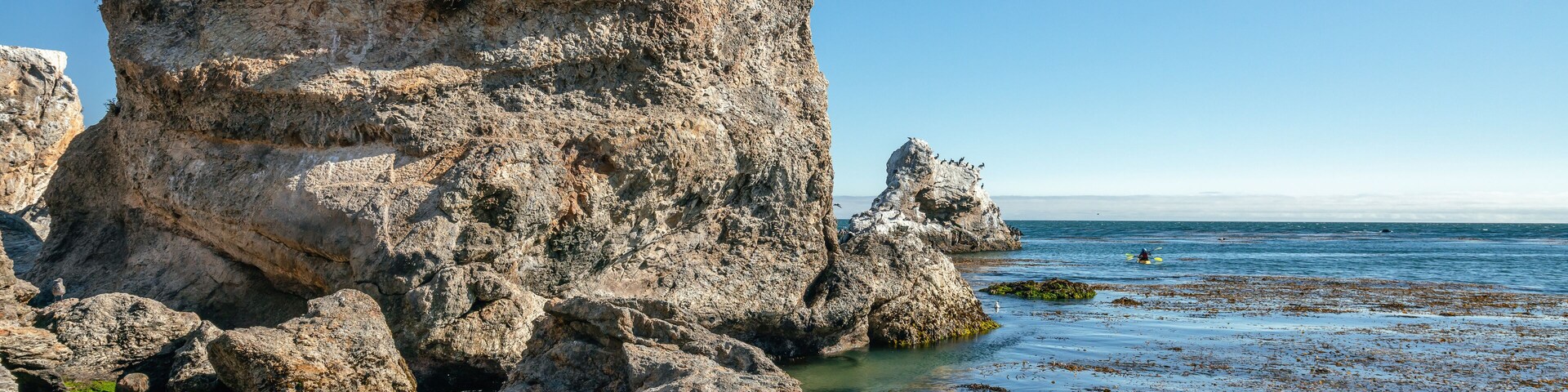 Sea kayaking. Exploring caves, arches, and rocks at Pismo Beach, California