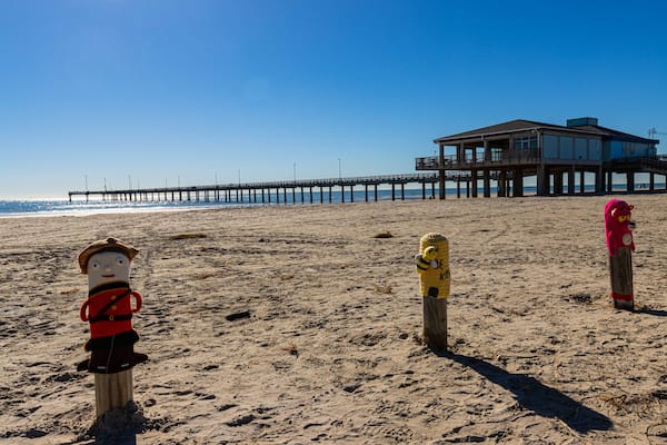 Bollard Buddies at Horace Caldwell Pier, Magee Beach Park, Port Aransas, Texas, USA
