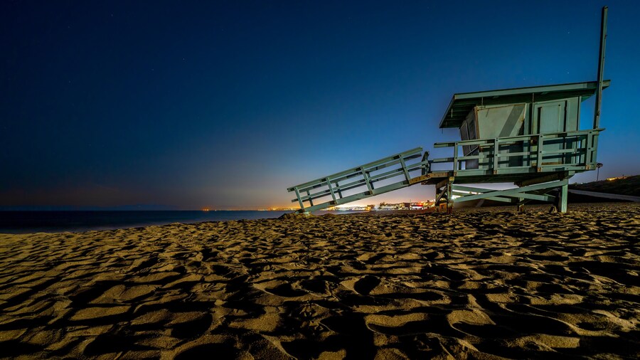Lifeguard tower at night in Southern California