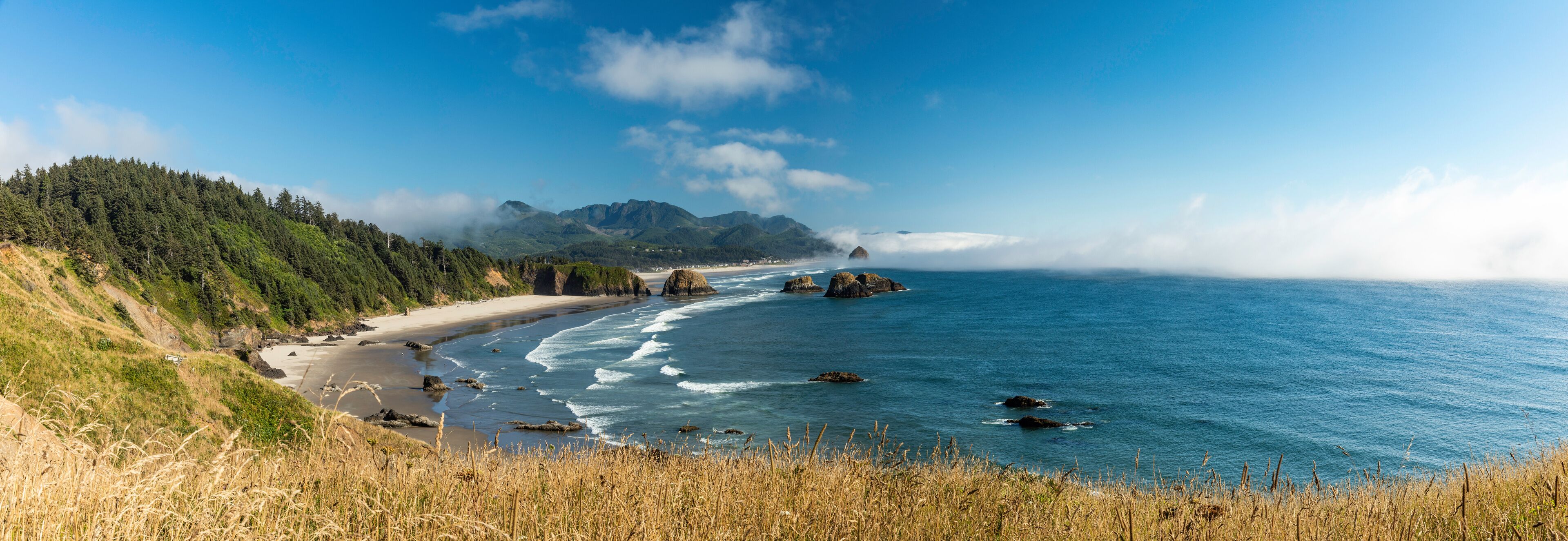 Panoramic view of Crescent and Cannon Beach in Oregon