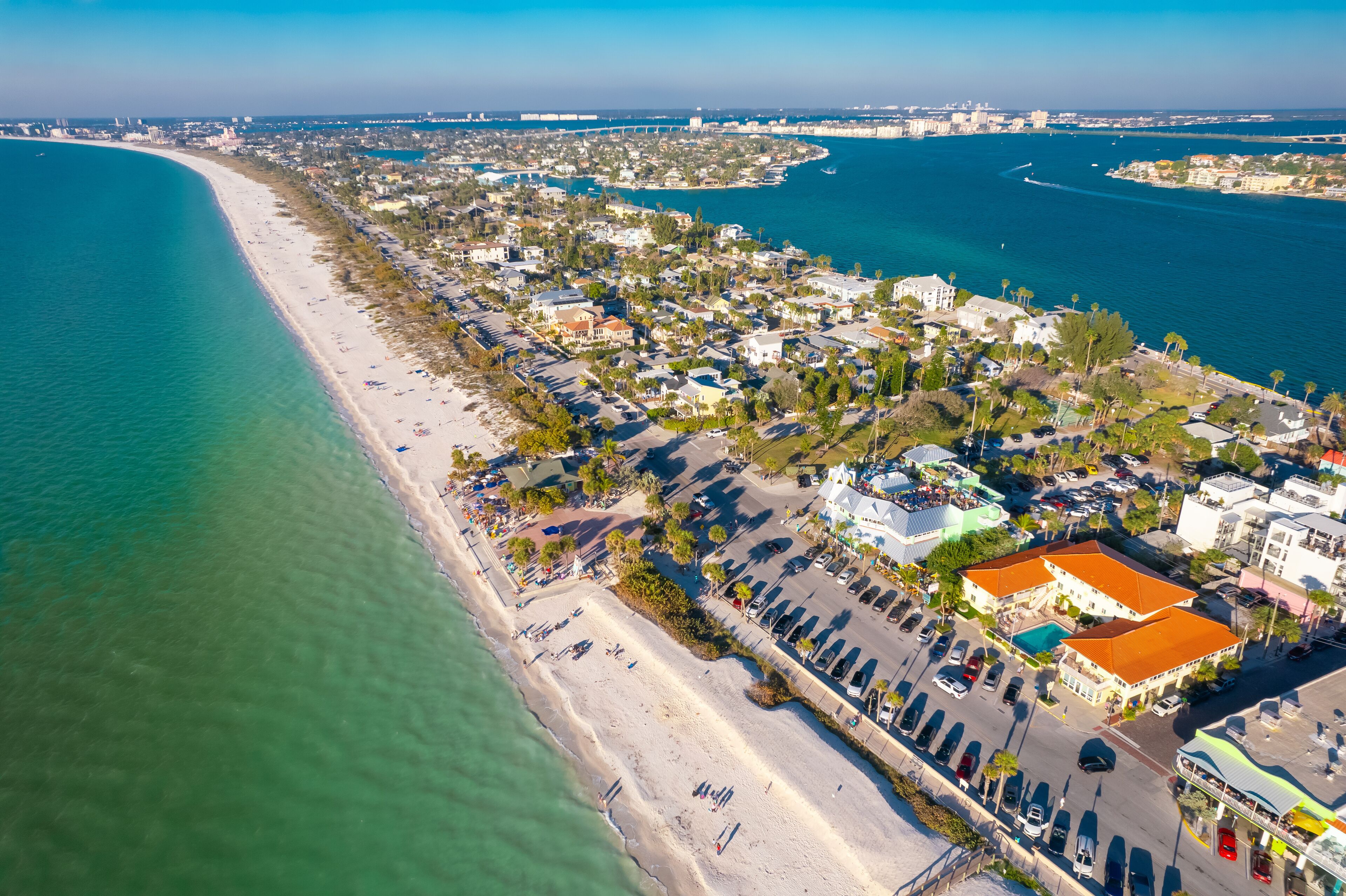 St. Pete Beach Florida and Pass-a-Grille Beach park in US St. Petersburg FL. Florida Beaches. Spring break or Summer vacation. Beautiful seascape. Ocean beach, Hotels and Resorts. Gulf of Mexico shore