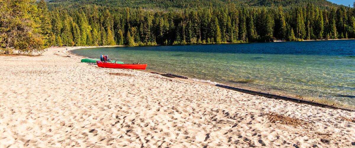 Red Canoe At Priest Lake, Idaho.