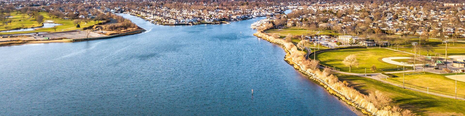 Aerial South Shore Long Island During Sunset