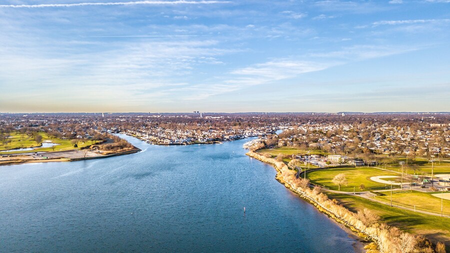 Aerial South Shore Long Island During Sunset