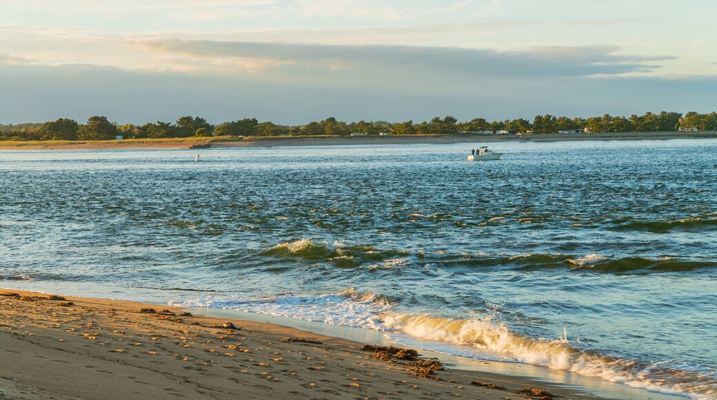 Plum Island Beach which includes a sunset and general coastal views