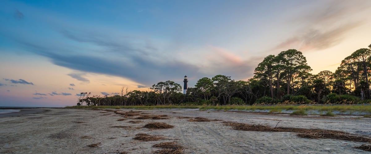Hunting island lighthouse at sunset