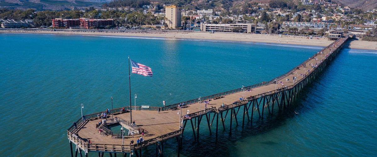 Ventura Beach Pier Southern California Sea American Flag