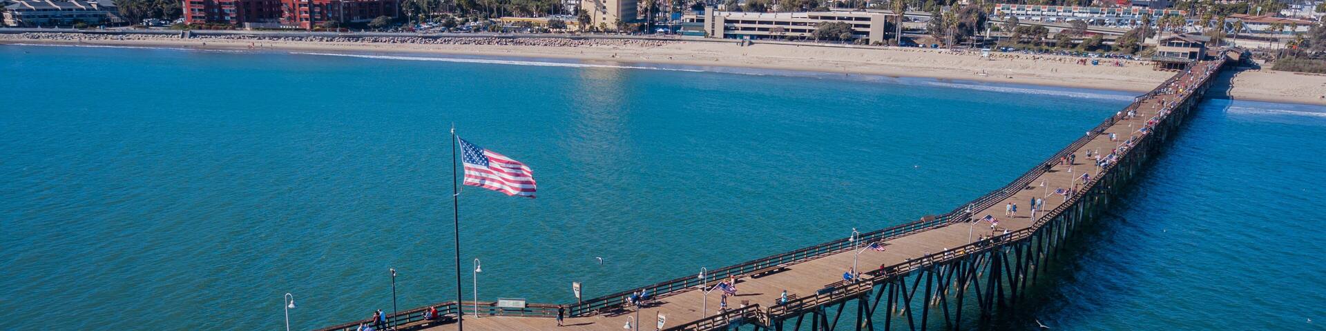 Ventura Beach Pier Southern California Sea American Flag
