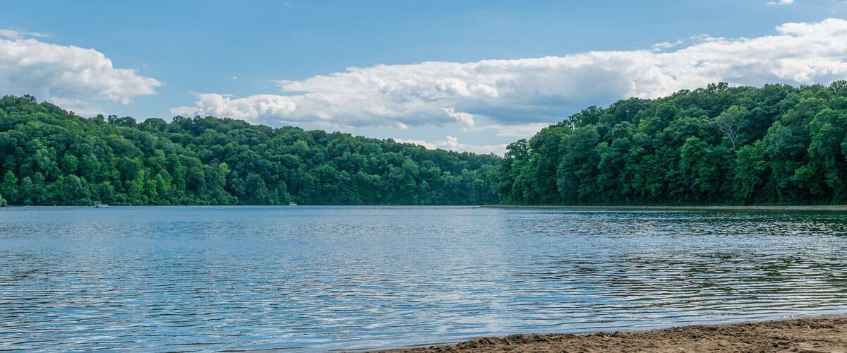 Lake and beach with forest in state park