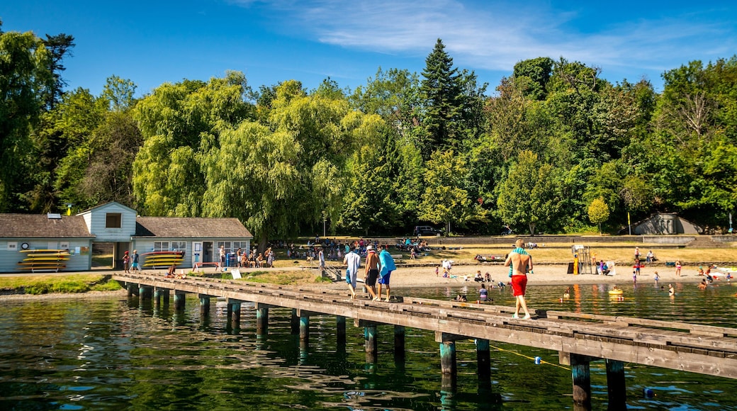 Mount Baker Beach showing a lake or waterhole as well as a small group of people