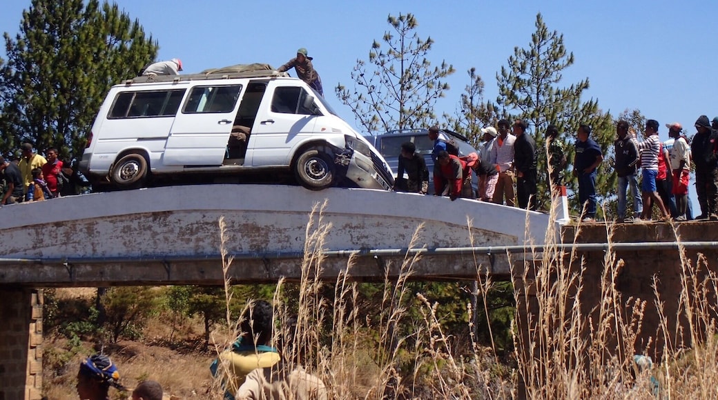 #OnTheRoad , off the road, on the bridge, off the bridge! Two vehicles on a single track bridge don’t fit. The N4 is a long long road from the north of Madagascar down to the capital Antananarivo and the airport home. We were the wrong side of this accident with a flight to catch. This is were our driver and 4-wheeled drive were invaluable. Before we knew it, he was off across the river with our kids in the back, past the other vehicles already stuck in the rocks, and up the other side! This left my husband and I to slip off our shoes and wade across while watched by the whole village who thought it was hilarious.