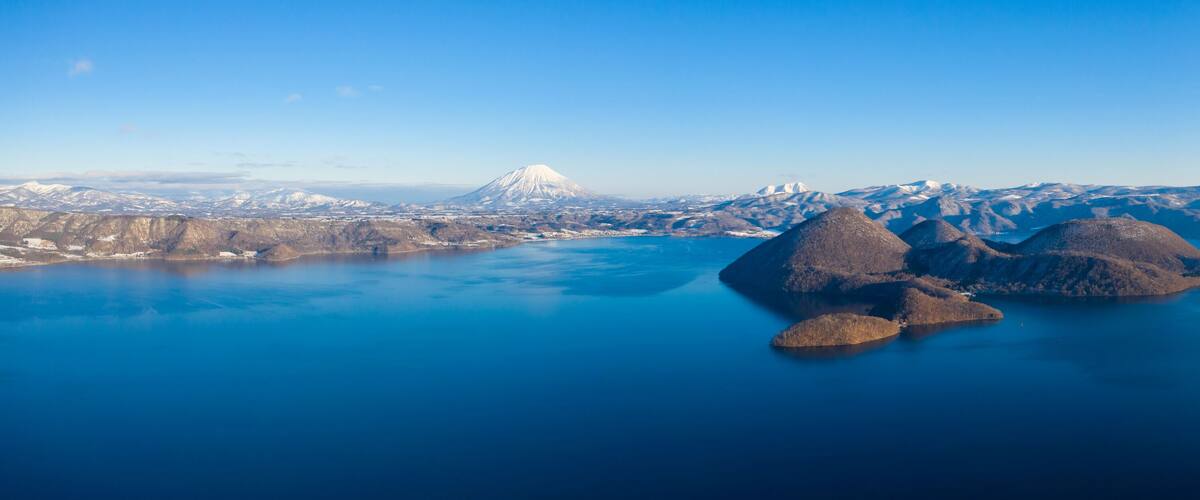 Aerial view of Lake Toya of winter season in Hokkaido, Japan