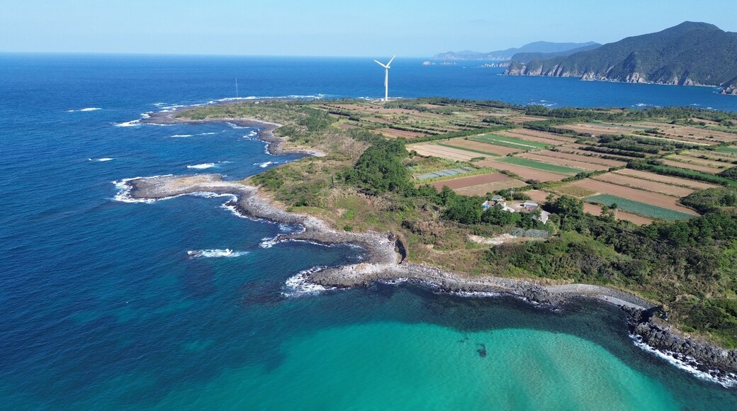 Drone view of Goto Fukue island, Nagasaki, Japan